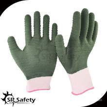 SRSAFETY 13G latex full coated safety working gloves latex foam glove,green gloves